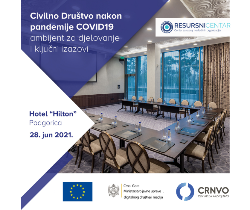 Završna konferencija “Civilno društvo nakon pandemije COVID19 – ambijent za djelovanje i ključni izazovi” 28. jun 2021. godine, Hotel “Hilton”, Podgorica